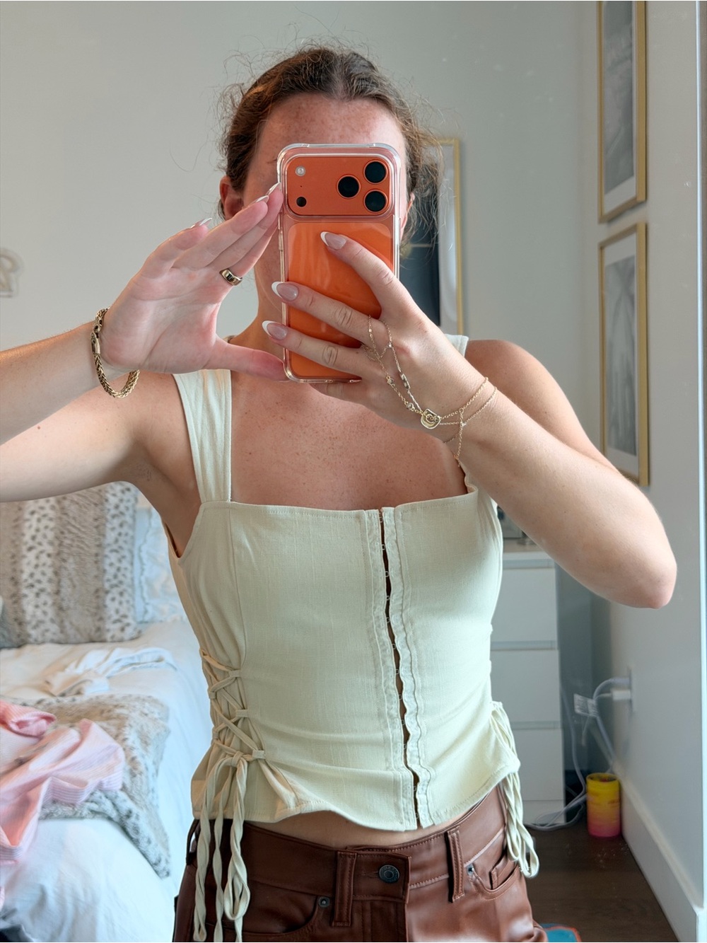 Princess Polly Cream Corset Tank with Side Tie Detail